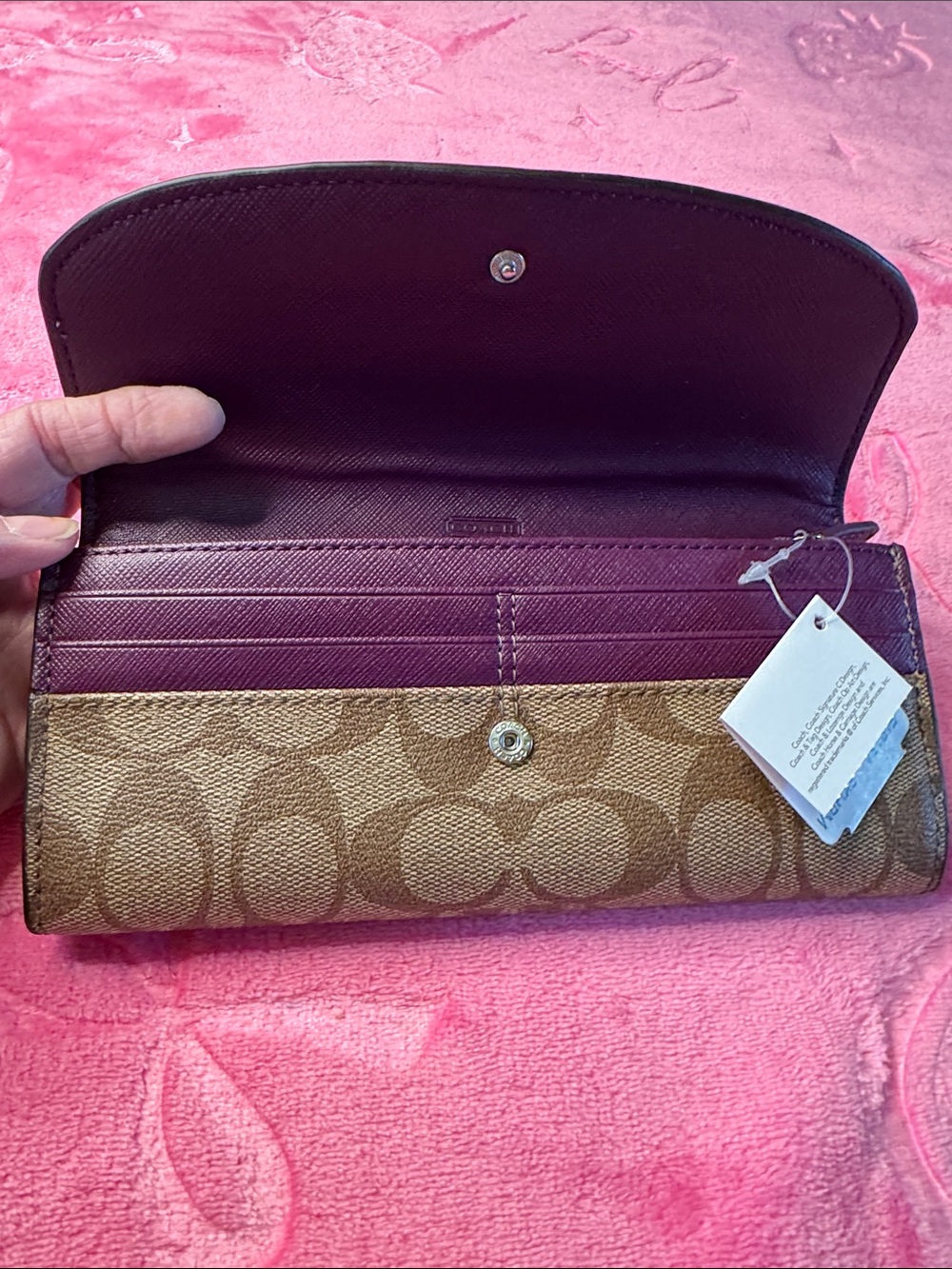 Coach Signature Khaki & Deep Purple Medium Snap Wallet + Matching Zipper Pouch - Picture 5 of 6